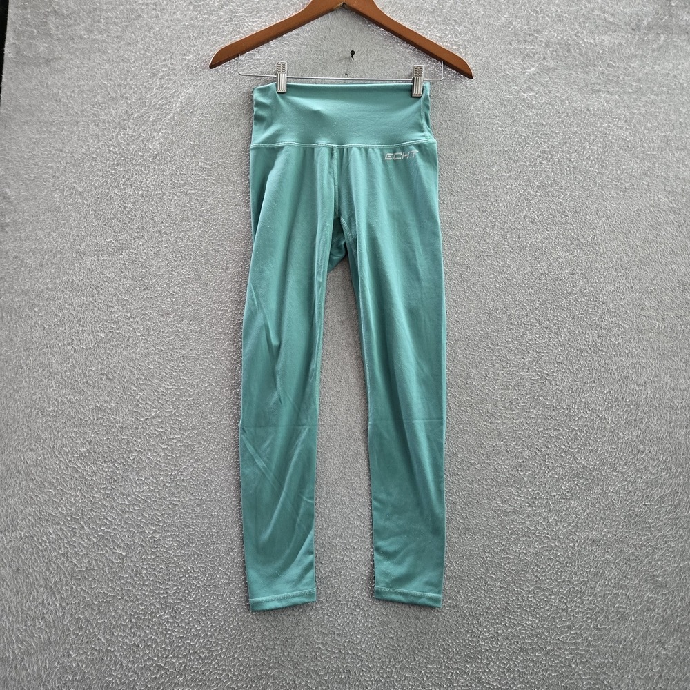 ECHT Women Activewear Pants S Teal Yoga Legging Zipper Logo Slim 24" Inseam